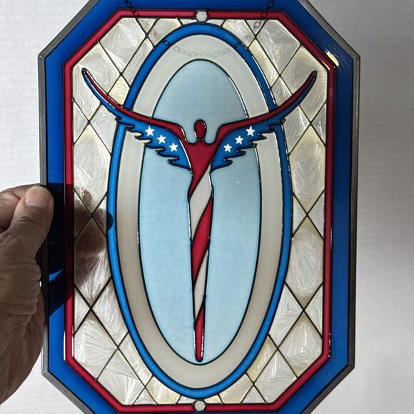Lavaggi Signed American Angel Sun Catcher Stained Glass Metal Frame Chain Rare - Picture 5 of 11
